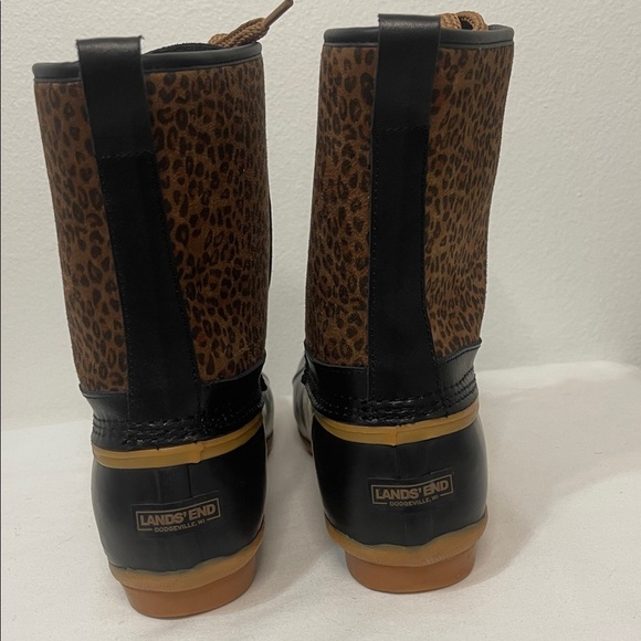 Lands End Leopard Print Lace-Up Lined Duck Boots Size 9 EUC - Picture 3 of 9